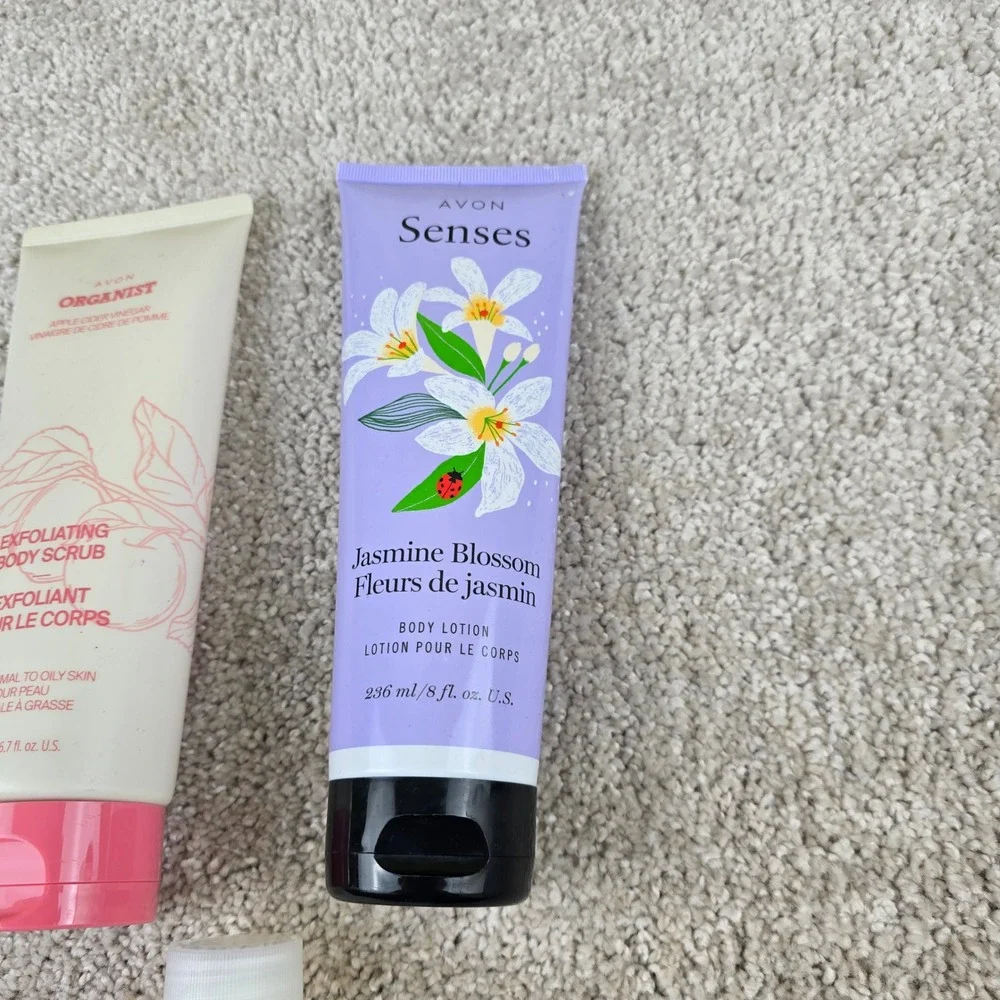 Avon Senses Jasmine Blossom Bubble Bath & Lotion + Organist Body Scrub Set  NEW